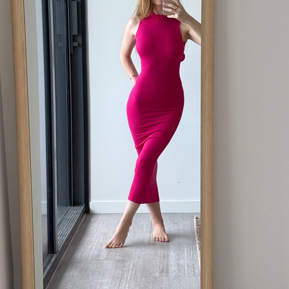 ALIX NYC hot pink ribbed knit midi dress with open back size XS | colorful chic